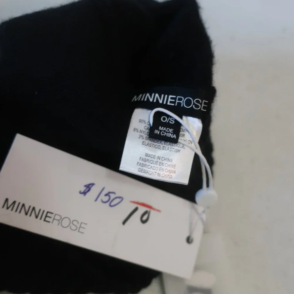 NWT Womens Minnie Rose Cashmere Blend Black Beanie Hat W/Patches O/S - Picture 4 of 4